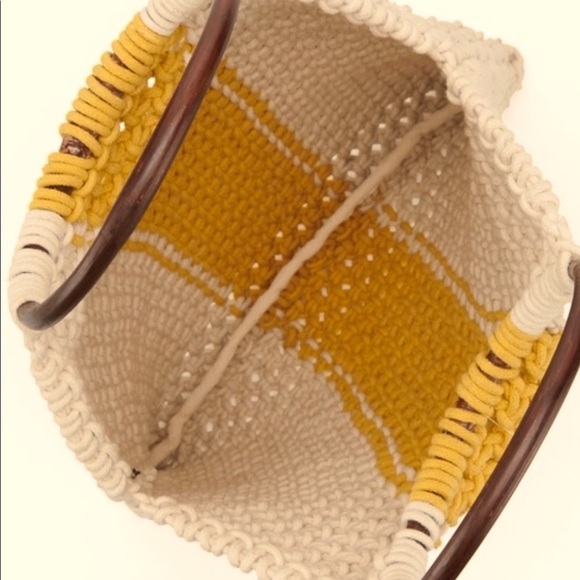 Sam Edelman - Circus, Bone, thick rope crochet tote with yellow stripe. - Picture 1 of 4